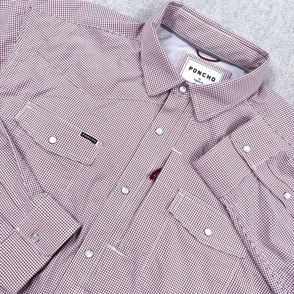 Poncho Shirt Men XL Red Check Plaid Pearl Snap Button Up Performance Nylon